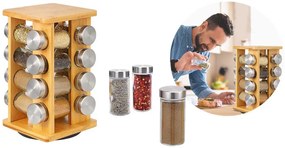 Suport din bambus pentru condimente cu 16 recipiente