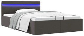 vidaXL Cadru pat hidraulic cu LED, gri închis, 140x200 cm, textil