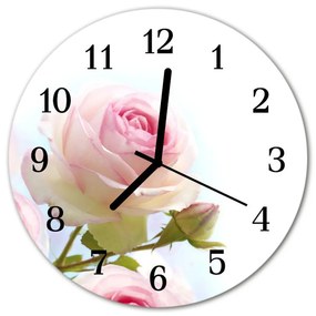 Ceas de perete din sticla rotund Rose Flori și plante roz