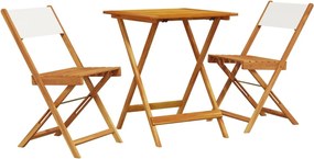 vidaXL Set mobilier bistro, 3 piese, textil alb crem/lemn masiv