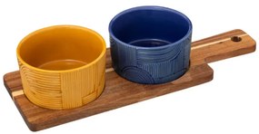 Set servire Soleya, ceramica, lemn, 11 x H. 6 cm