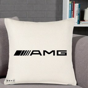 Perna Personalizata cu emblema Mercedes-AMG, 40x40 cm, Crem Reliefat, Husa Detasabila, Perna Inclusa, BEKZ®