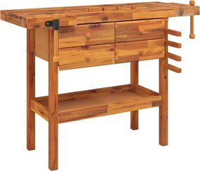 vidaXL Banc de lucru cu sertare și menghine, 124x52x83 cm, lemn acacia