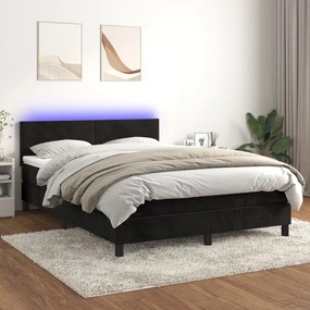 3134281 vidaXL Pat cu arcuri, saltea și LED, negru, 140x190 cm, catifea