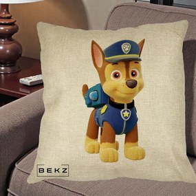 Perna Personalizata Chase PAW Patrol Albastru, 40x40 cm, Crem, Husa Detasabila, Perna Inclusa, BEKZ®