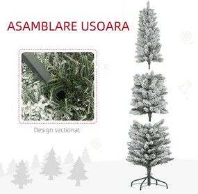 HOMCOM Brad de Crăciun Înzăpezit cu 329 de Crengi și Lumini LED Albe, Brad Artificial din Plastic, Ø52x180 cm, Verde | Aosom Romania