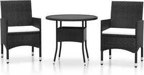 vidaXL Set mobilier bistro grădină 3 piese, negru, poliratan și sticlă
