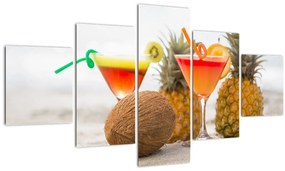 Tablou cu ananas și pahare pe plajă (125x70 cm), în 40 de alte dimensiuni noi
