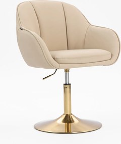 HR2055N Scaun Crem din Piele Ecologica cu Bază Aurie