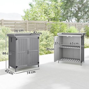 Outsunny Dulap de Exterior, Dulap pentru Ustensile cu Blat din Metal și Raft, Banc de Lucru din Lemn cu 2 Uși pentru Grădină, Terasă, Curte, Gri | Aosom Romania
