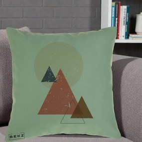 Perna Decorativa Geometric Munti si Soare, 40x40 cm, Verde, Husa Detasabila, Perna Inclusa, BEKZ®