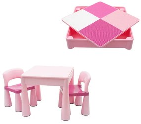 Set masuta si doua scaune, New Baby, Pentru copii, Pink, Cu parte detasabila si reversibila, Partea reversibila pentru Lego Duplo