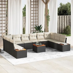 vidaXL Set de canapea pentru grădină 11 piese cu perne Negru Poliratan Acacia