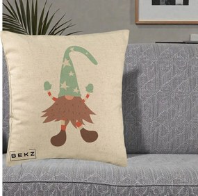 Perna Decorativa Pitic Gnom Nordic cu Cadou Menta, 40x40 cm, Bej, Husa Detasabila, Perna Inclusa, BEKZ®