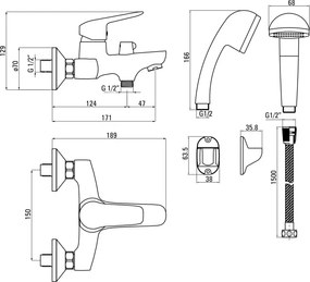 Boro Baterie pentru cadă, cu set de duș Finisaj: Crom BMO_011M