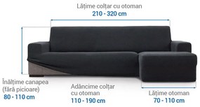 Huse super elastice HARMONIA antracit canapea cu otoman dreapta (l. 210 - 320 cm)