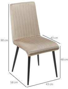 HOMCOM Set 3 Scaune de Bucătărie din Catifea cu Design Modern și Confortabil, 43x58x90 cm, Maro Deschis | Aosom Romania