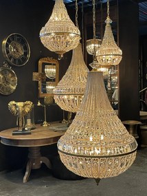 Candelabru din metal, auriu, în stil Empire, cu cristale din sticlă și 8 becuri, 105 x 58 cm, „Colosseo”