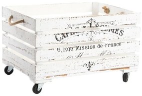 Cutie pe role France din lemn antichizat alb 65x38x32 cm
