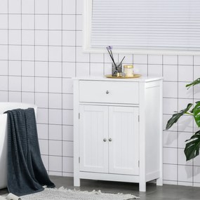 Kleankin Dulap de Baie cu 1 Sertar 2 Uși și Raft Interior Reglabil Mobilier Auxiliar de Depozitare Multifuncțional pentru Sufragerie Bucătărie Antivuelco 60x30x80 cm Alb | Aosom Romania