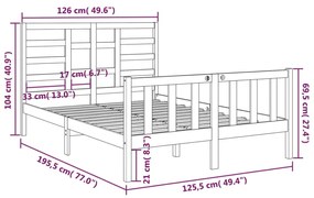 Cadru de pat Small Double 4FT, alb, 120x190 cm, lemn masiv Alb, 120 x 190 cm