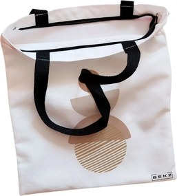 Sacosa de Panza pentru Cumparaturi, Geanta Tote, model Echilibru Geometric, Cu fermoar, 38x34.5 cm, Alba, BEKZ®
