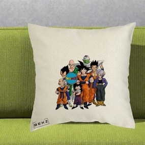 Perna Personalizata Dragon Ball Z Grup Complet, 40x40 cm, Ecru, Husa Detasabila, Perna Inclusa, BEKZ®