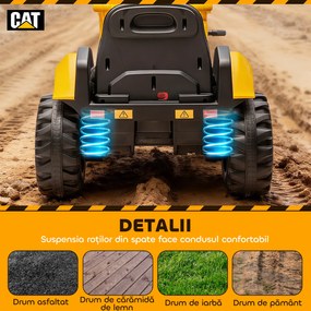 AIYAPLAY Ruspa Electrică pentru Copii 3-6 Ani Marca Oficială Caterpillar 12V cu Telecomandă, Galben | Aosom Romania