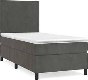 vidaXL Pat box spring cu saltea, gri închis, 90x190 cm, catifea