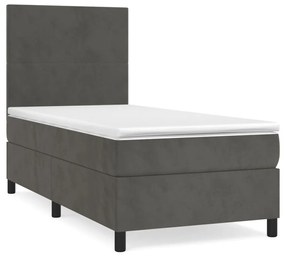 3142876 vidaXL Pat box spring cu saltea, gri închis, 90x190 cm, catifea