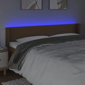 Tablie de pat cu LED, maro, 163x16x78 88 cm, piele ecologica 1, Maro, 163 x 16 x 78 88 cm