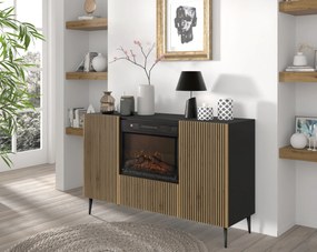 Dulap cu bioșemineu electric F 2D1K Rowanna (Stejar artisan + Negru). 1125063