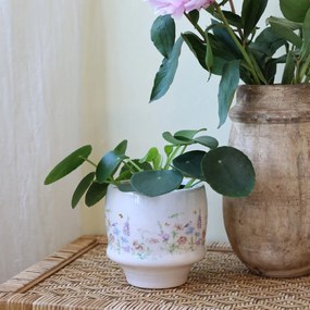 Ghiveci din ceramică crem cu model floral „Papillon”, H12.5/D13 cm