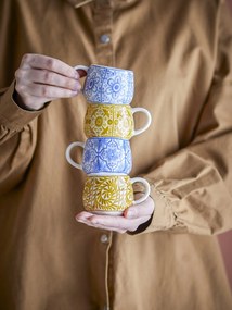 Set 4 cești espresso din ceramică artizanală, multicolor cu motive mediteraneene, 7×5,5 cm, „Milton"