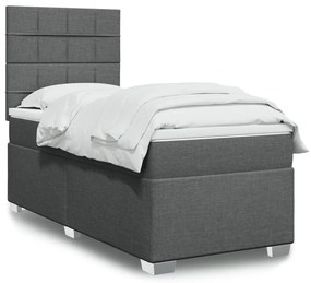 vidaXL Pat box spring cu saltea, gri închis, 100x200 cm, textil