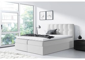 Pat matrimonial Boxspring Maddox (200x200) (piele ecologică Soft 017 (Alb)). 1058929