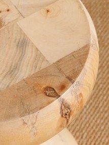 Măsuță laterală din lemn masiv reciclat, natur, în formă de clepsidră, strunjită, cu noduri la vedere, 45 x 30 cm, „Capirucho”
