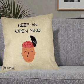 Perna Decorativa Keep An Open Mind, 40x40 cm, Crem, Husa Detasabila, Perna Inclusa, BEKZ®