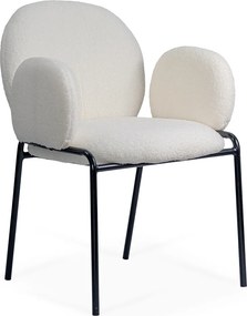 Scaun dining crem cu tapiterie boucle si cadru fix BUC 281