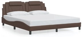 3214038 vidaXL Cadru de pat cu lumini LED, maro, 180x200 cm, piele ecologică