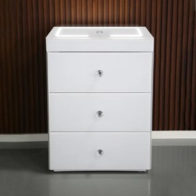 Noptieră inteligentă multifuncțională, din sticla tip oglindă, 3 sertare, LED-uri tactile, 3 tipuri de culoare, încărcare fără fir si USB, Difuzor Bluetooth, sticla securizata, 40x40x60 cm, Alb