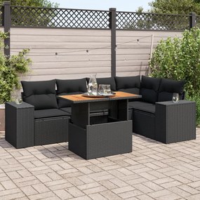 3327373 vidaXL Set mobilier de grădină cu perne, 6 piese, negru, poliratan