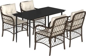 vidaXL Set mobilier de grădină, 5 piese, cu perne, maro, poliratan