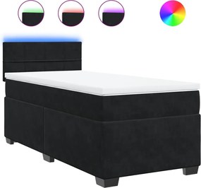 vidaXL Pat box spring cu saltea, negru, 80x200 cm, catifea