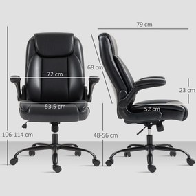 HOMCOM Scaun de birou cu brațe rabatabile, scaun de birou ergonomic, înălțime reglabilă, funcție de balans, negru | Aosom Romania