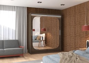 Dulap cu usi glisante si oglinda + iluminare LED, Arizona 180 + LED, 180 cmx200 cmx58 cm, ADRK Furniture (Culoare: Trufă)