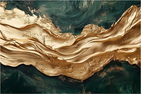 Tablou - Abstracție verde cu auriu II. (90x60 cm)