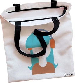 Sacosa de Panza pentru Cumparaturi, Geanta Tote, model The Music Girl, Cu fermoar, 38x34.5 cm, Alba, BEKZ®