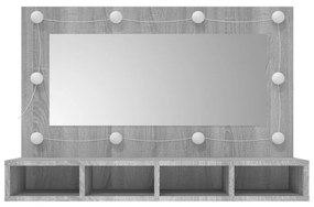 Dulap cu oglindă și led, gri sonoma, 90x31,5x62 cm