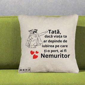 Cadou pentru Tata - Perna Personalizata Tata Nemuritor Supererou cu Masca, 40x40 cm, Bej Canapea, Husa Detasabila, Perna Inclusa, BEKZ®
